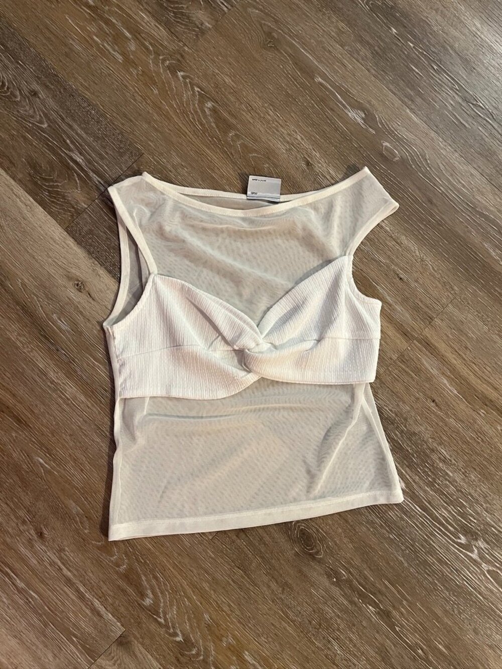 White twist front bust off shoulder SHEER top - Picture 2 of 3